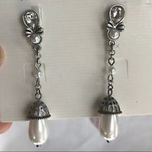 Lia Sophia wistful Faux Pearl Drop Silver Earrings